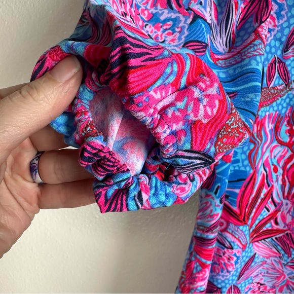 Lilly Pulitzer Arcella Dress Pink Blue Puff Sleeve Vneck Women’s Size 6 Medium - Picture 5 of 11